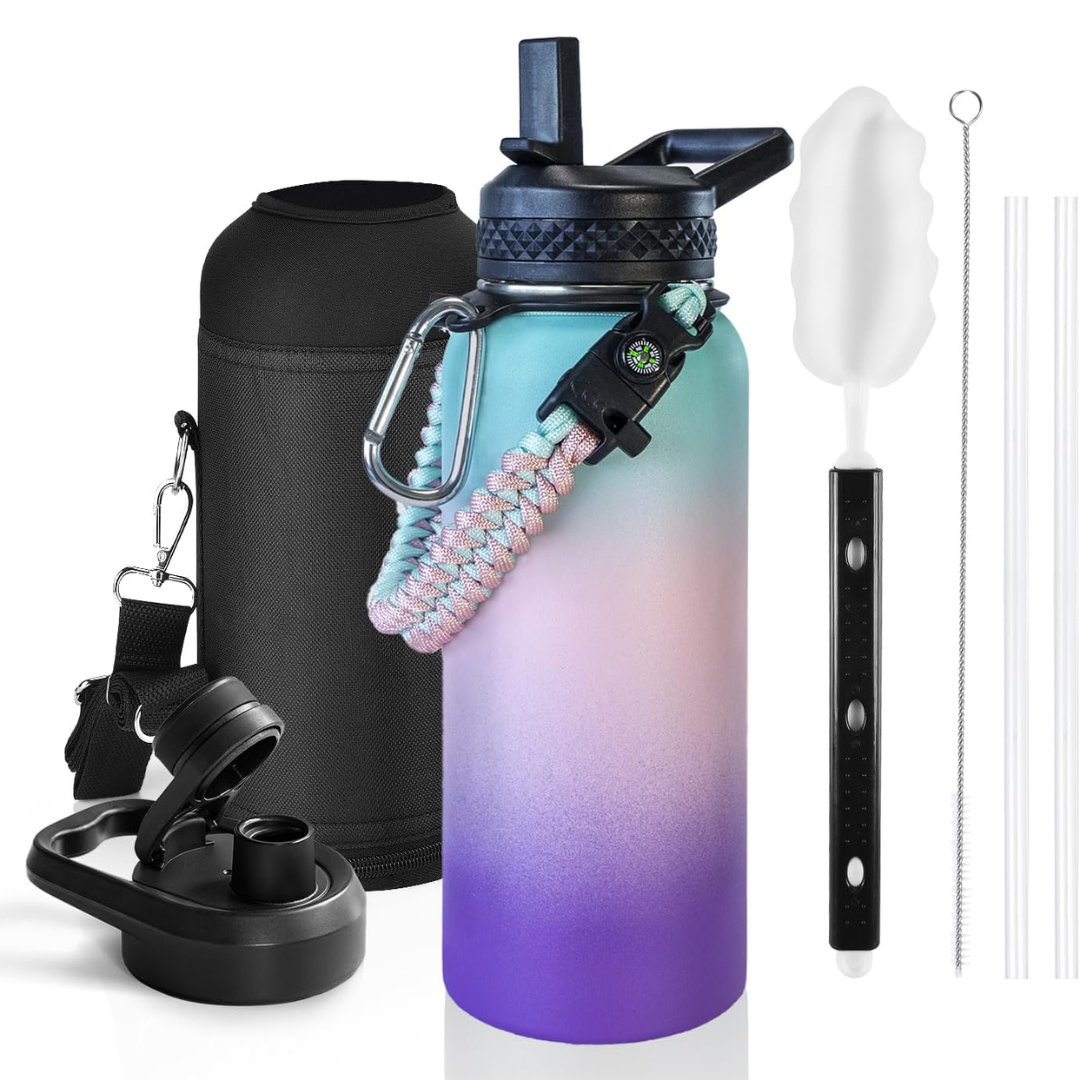 Geïsoleerde waterfles met paracordhandvat
