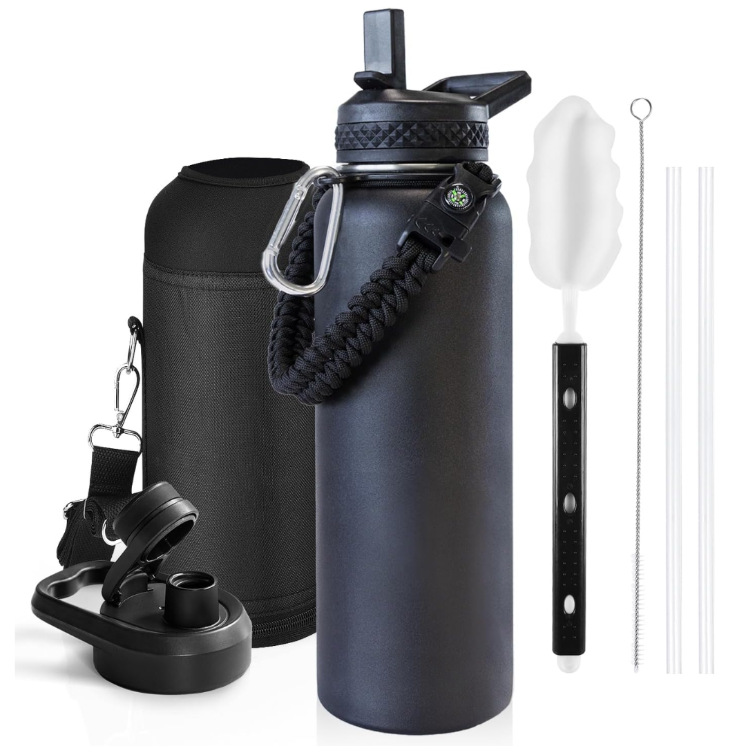 Geïsoleerde waterfles met paracordhandvat