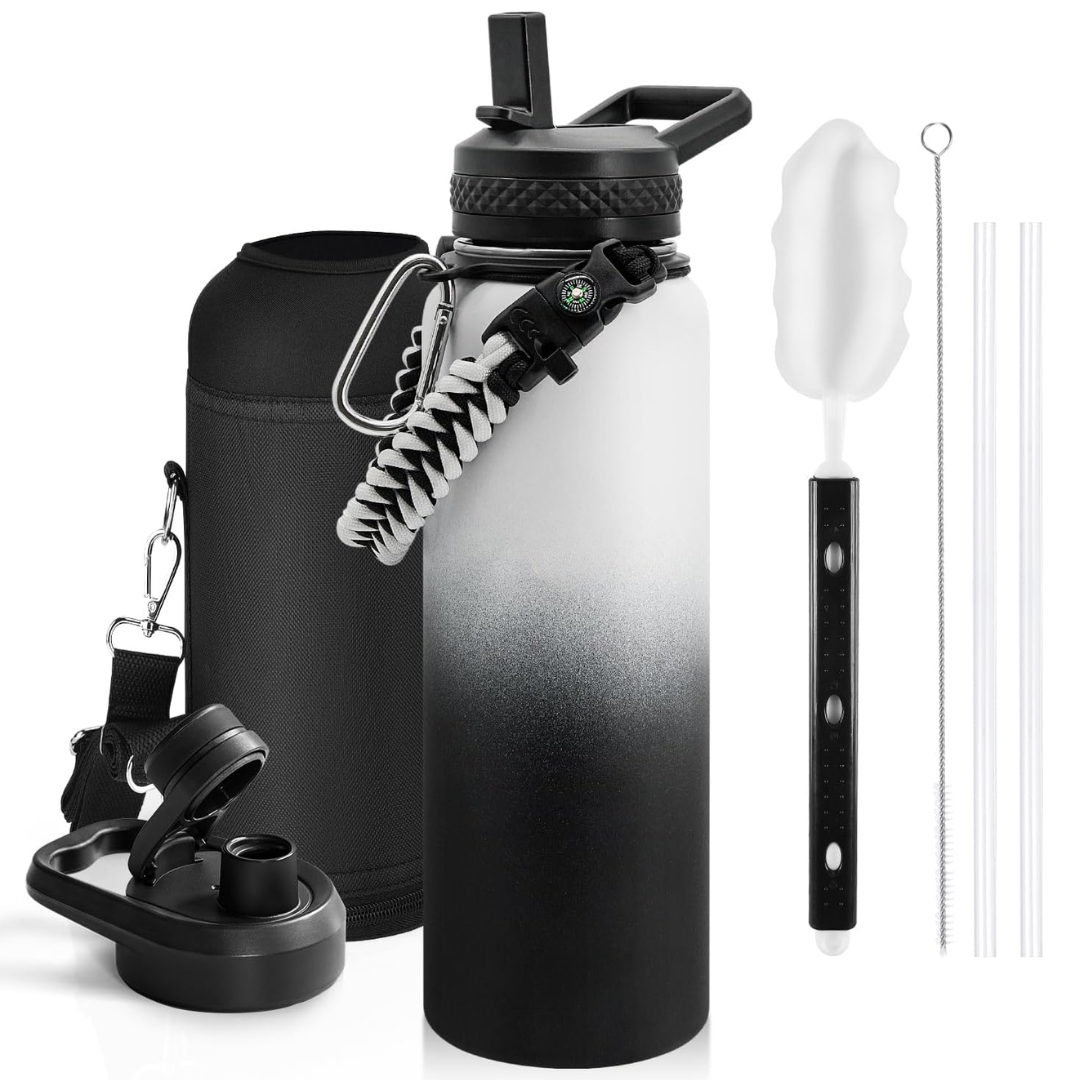 Geïsoleerde waterfles met paracordhandvat