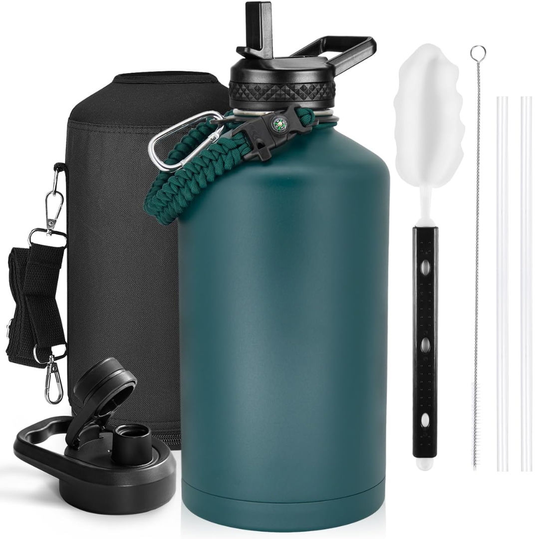 Geïsoleerde waterfles met paracordhandvat