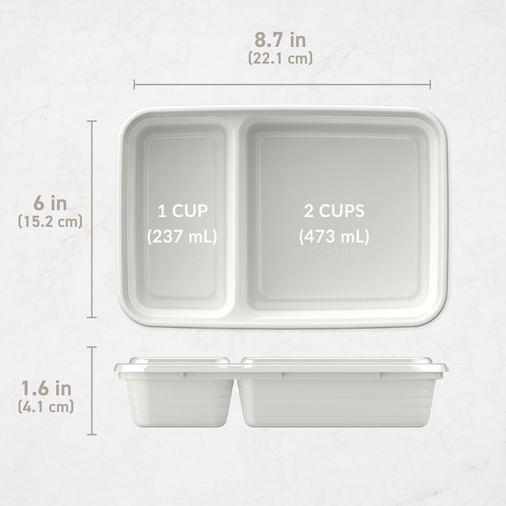 Herbruikbare voedselcontainers met 2 vakken, set van 20