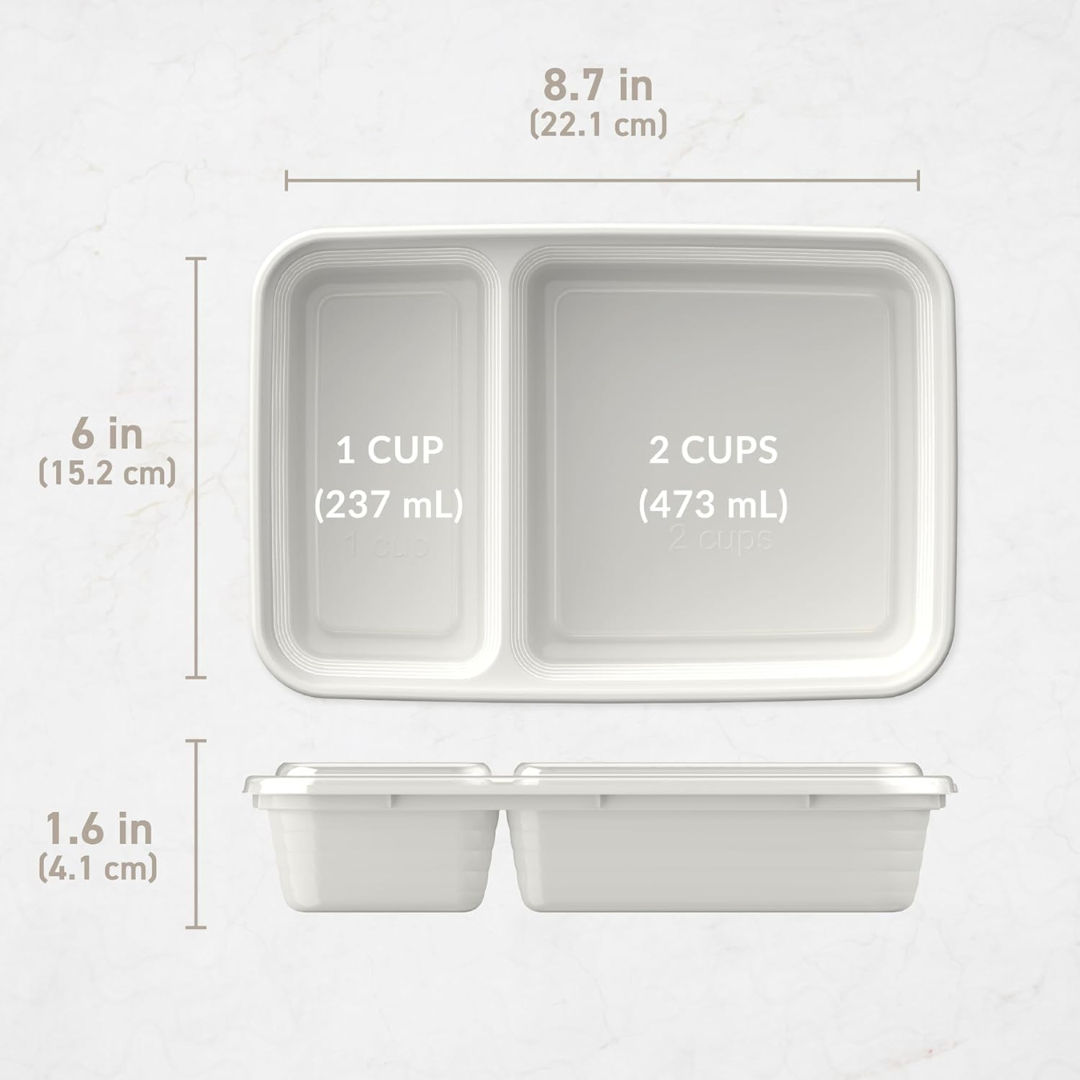 Herbruikbare voedselcontainers met 2 vakken, set van 20
