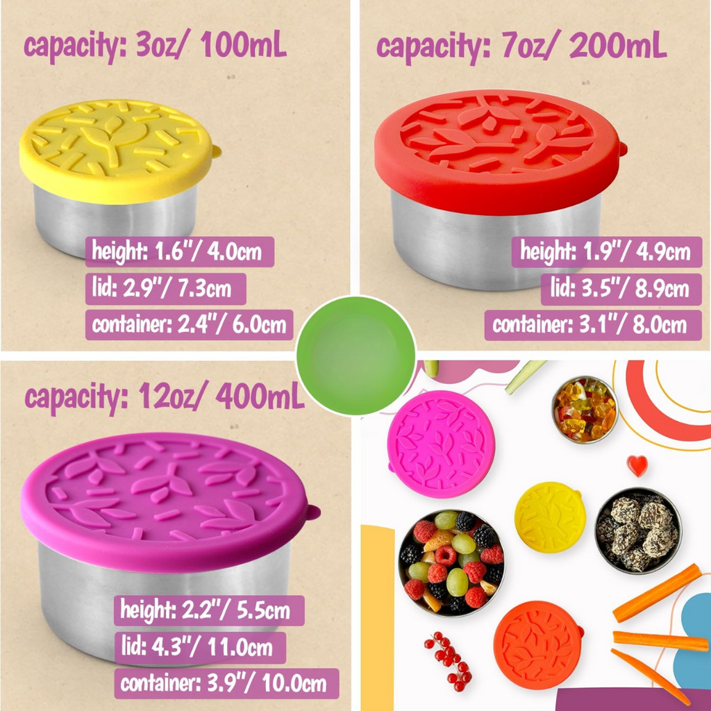RVS-lunchdozenset met deksels van 100, 200 en 400 ml