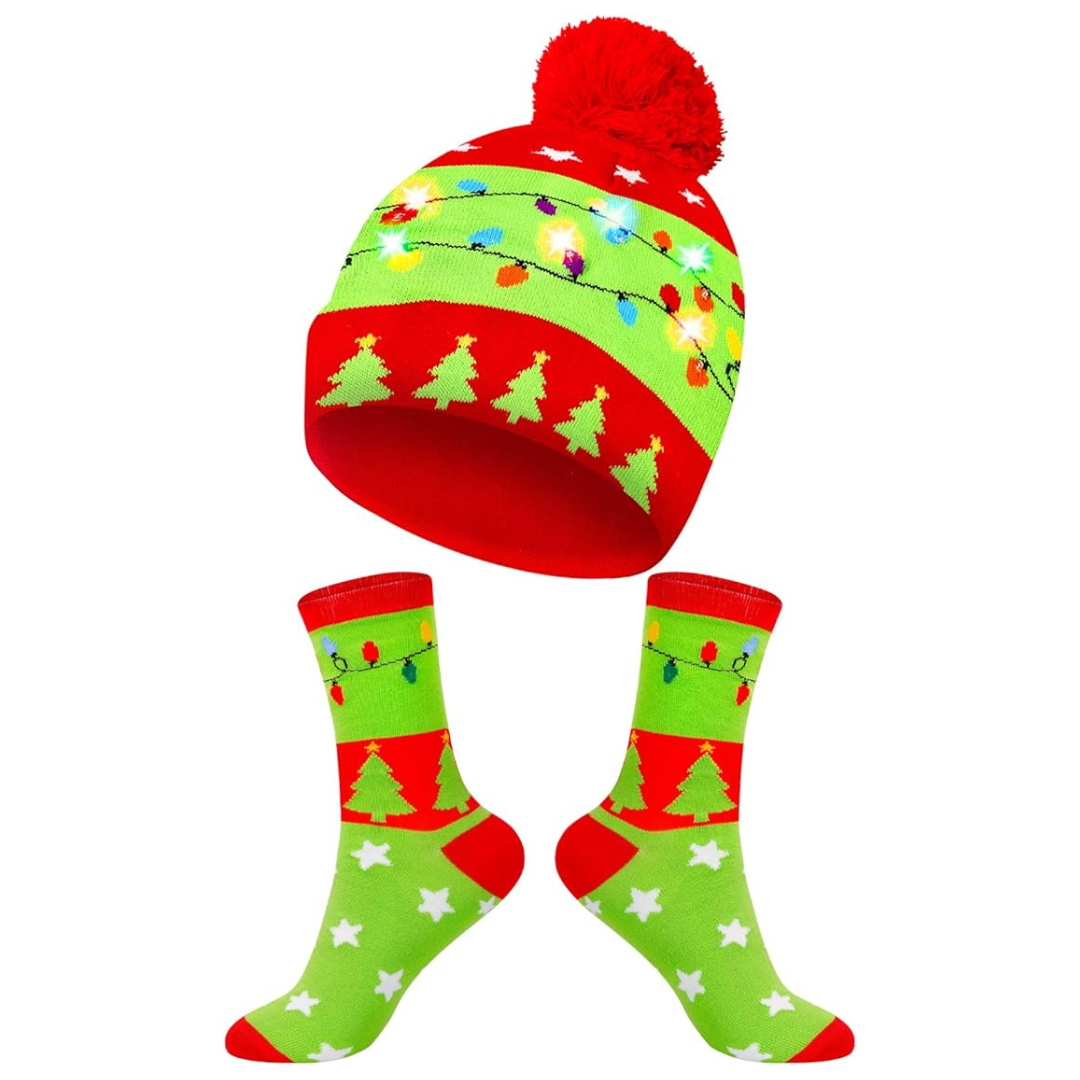 Kerst LED beanie & sokken set