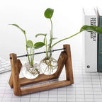 Hydroponische bloempot met houten tray