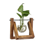 Hydroponische bloempot met houten tray