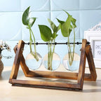 Hydroponische bloempot met houten tray