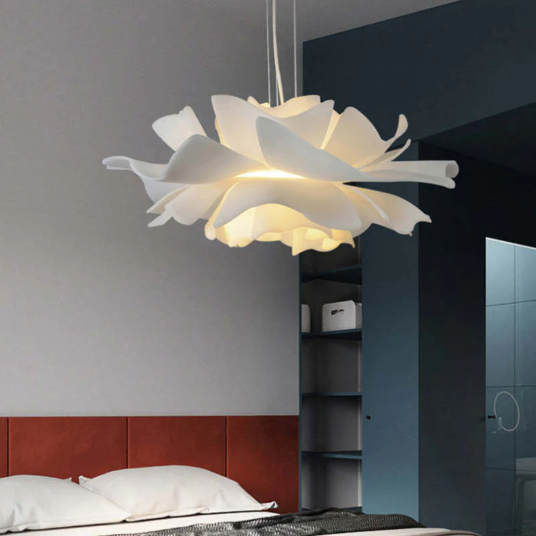Design hanglamp bloem wit metaal