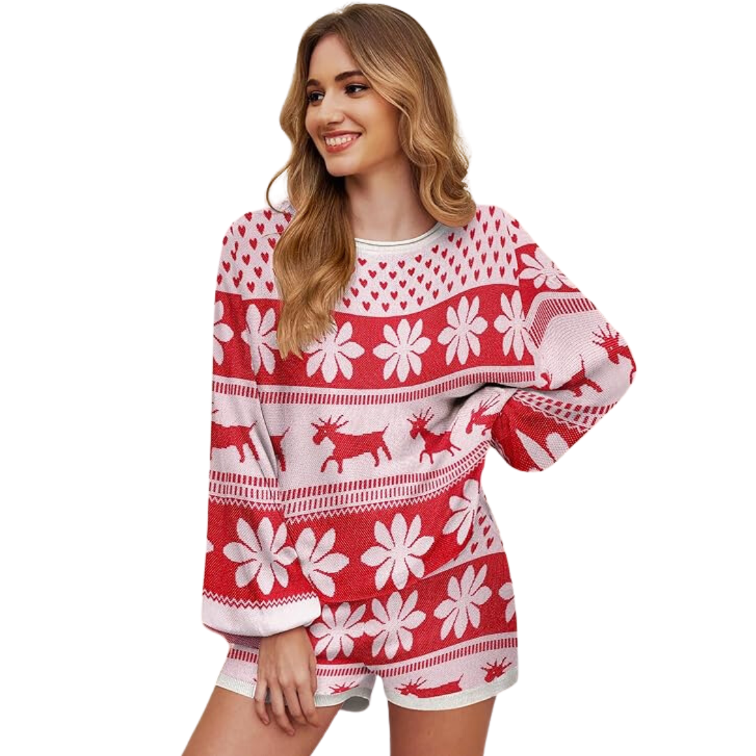 Casual kerst gebreide pyjama