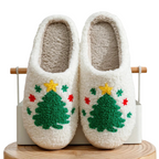 Warme retro pluche kerstpantoffels