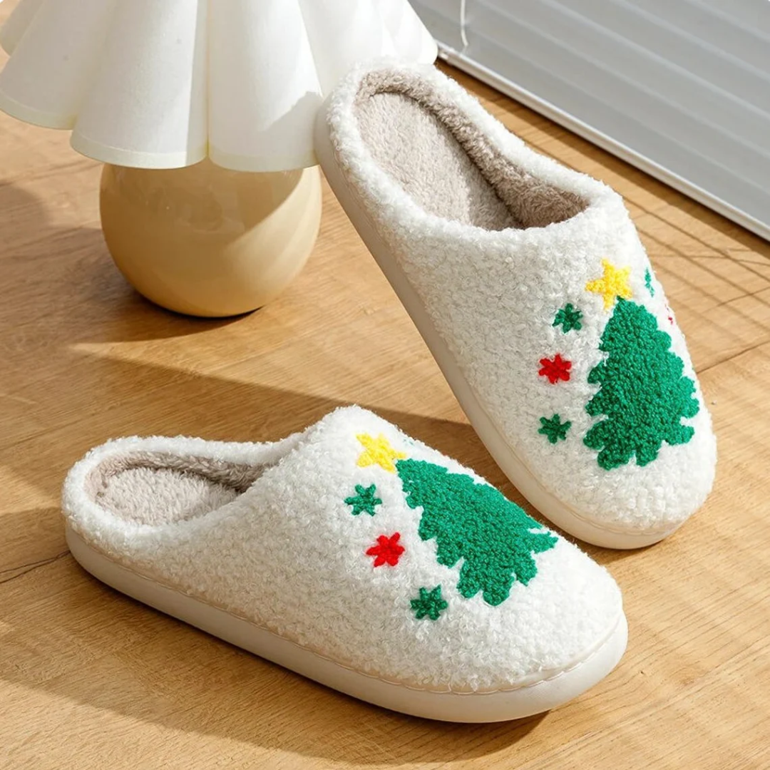 Warme retro pluche kerstpantoffels