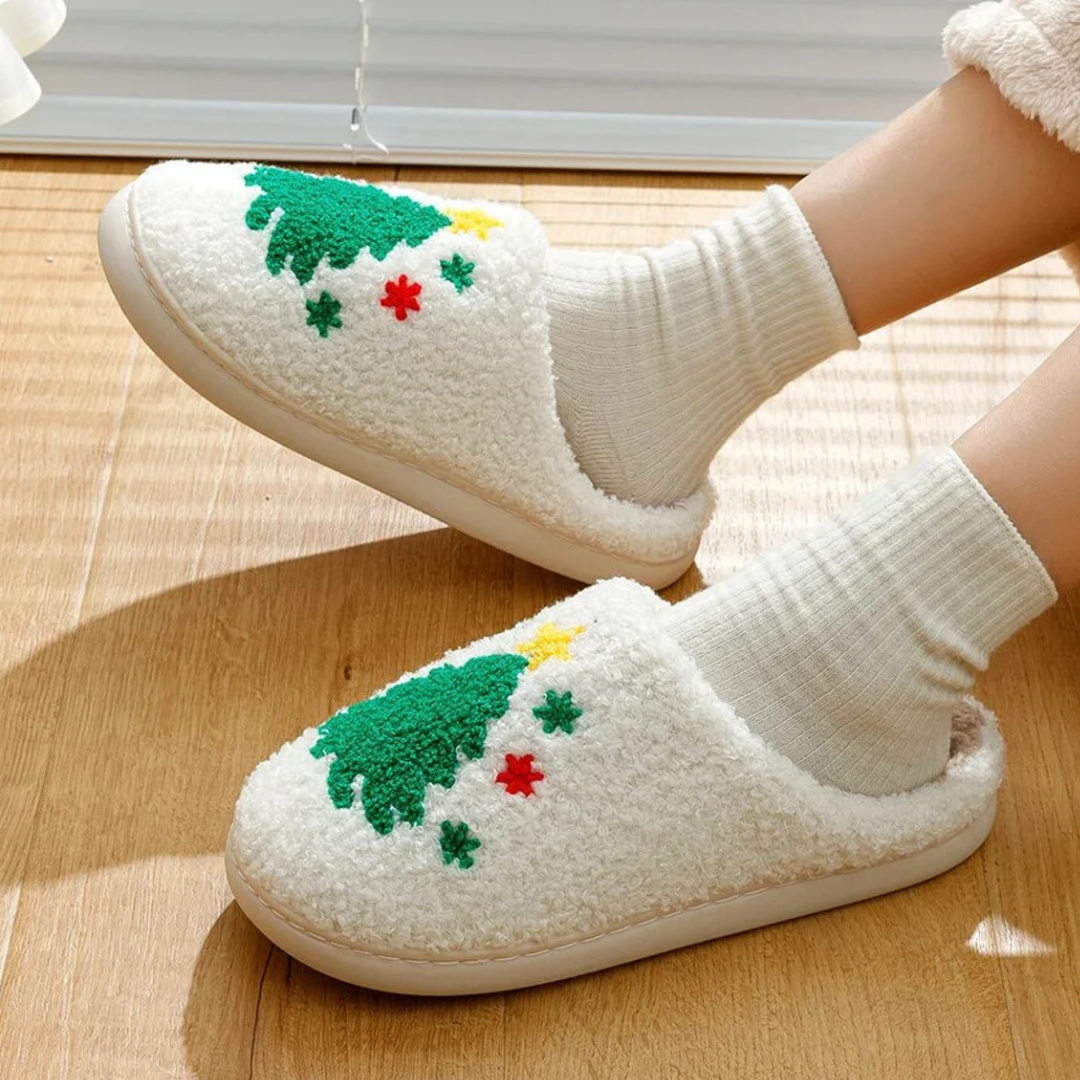 Warme retro pluche kerstpantoffels