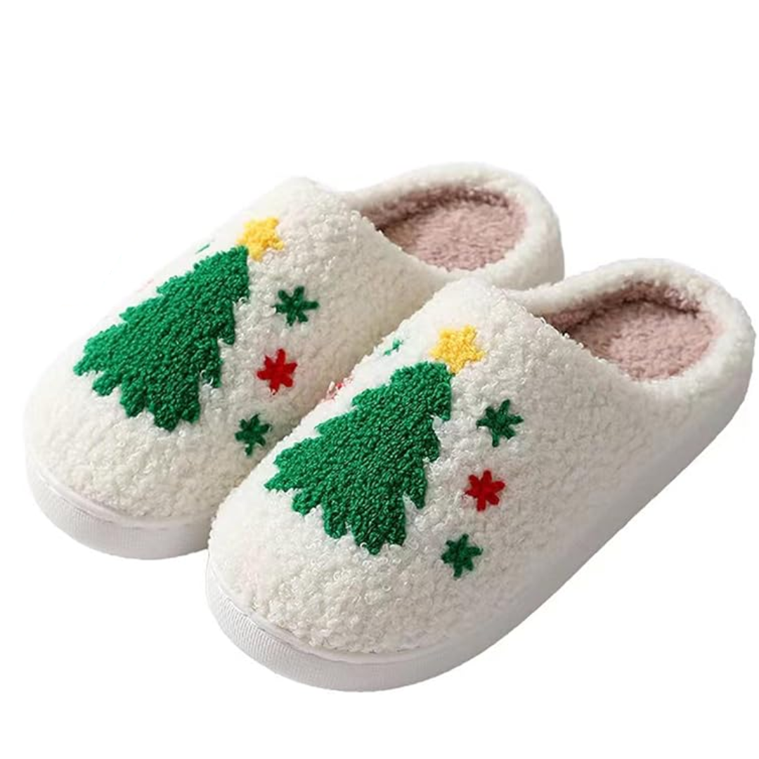 Warme retro pluche kerstpantoffels