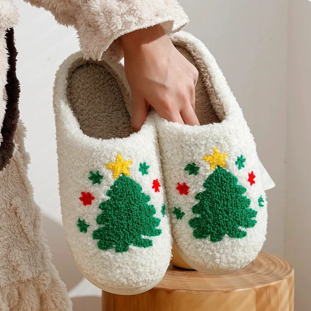 Warme retro pluche kerstpantoffels