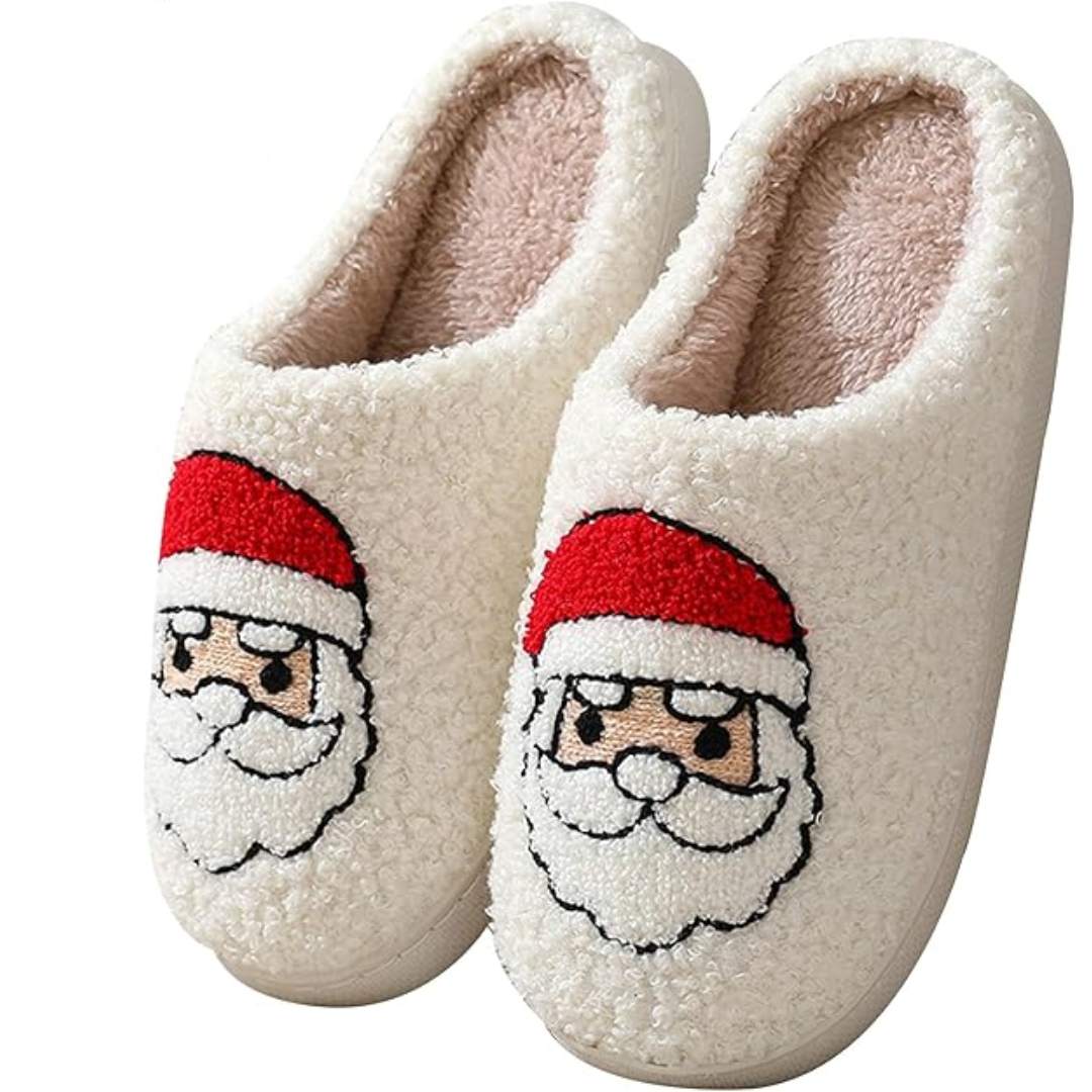 Warme retro pluche kerstpantoffels
