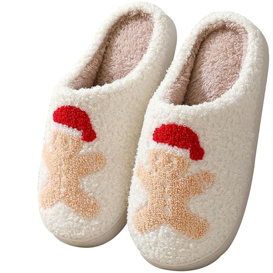 Warme retro pluche kerstpantoffels