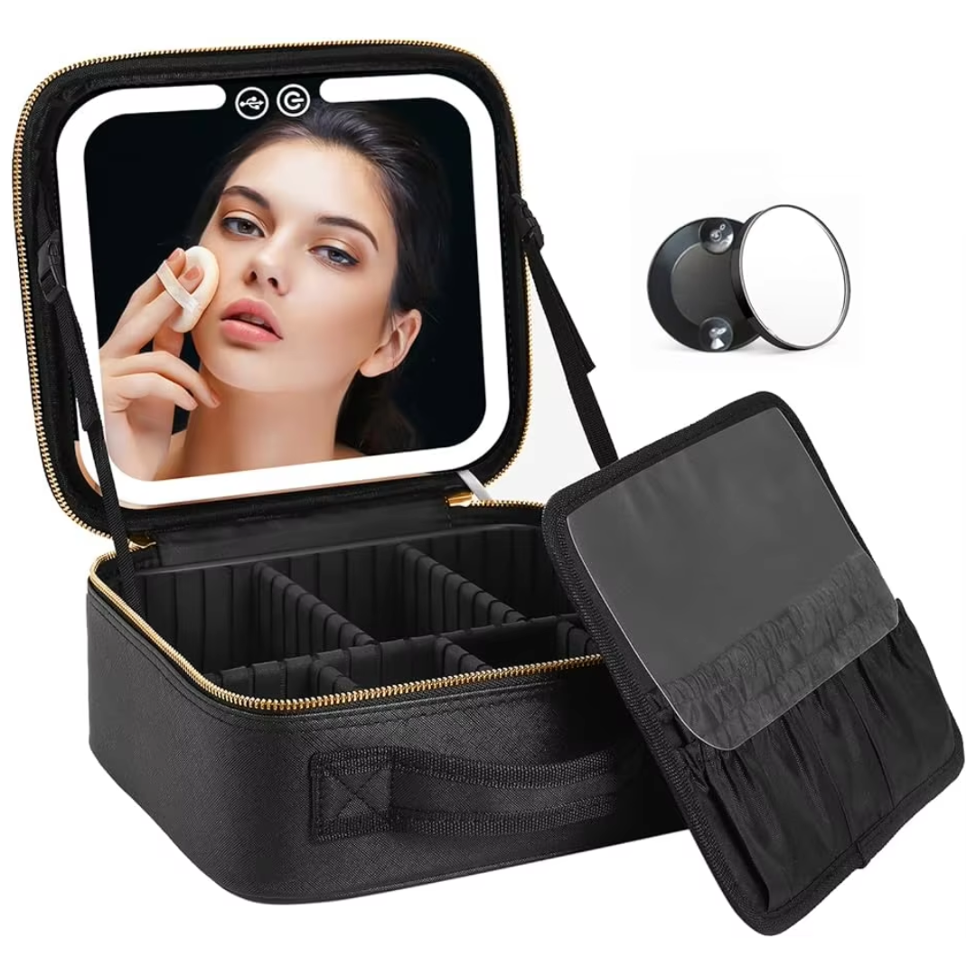 Reismake-up organizer, uitgerust met led-spiegel
