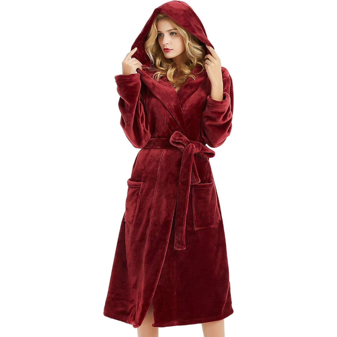 Dames fleece badjas met capuchon