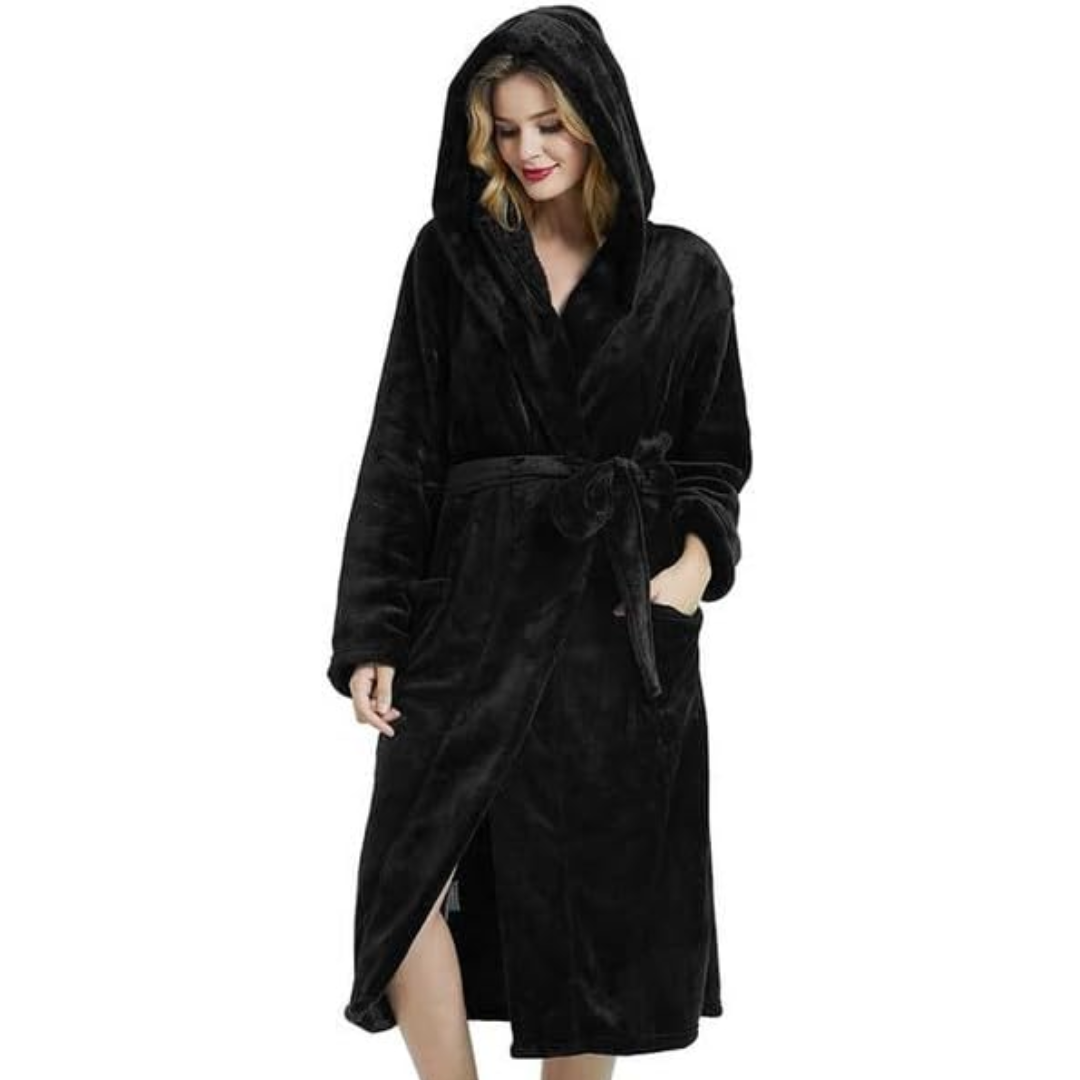 Dames fleece badjas met capuchon