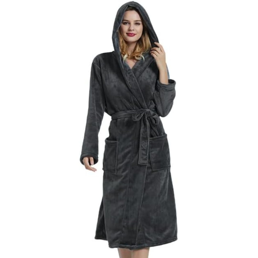 Dames fleece badjas met capuchon