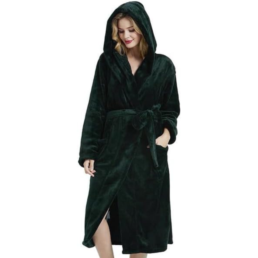 Dames fleece badjas met capuchon
