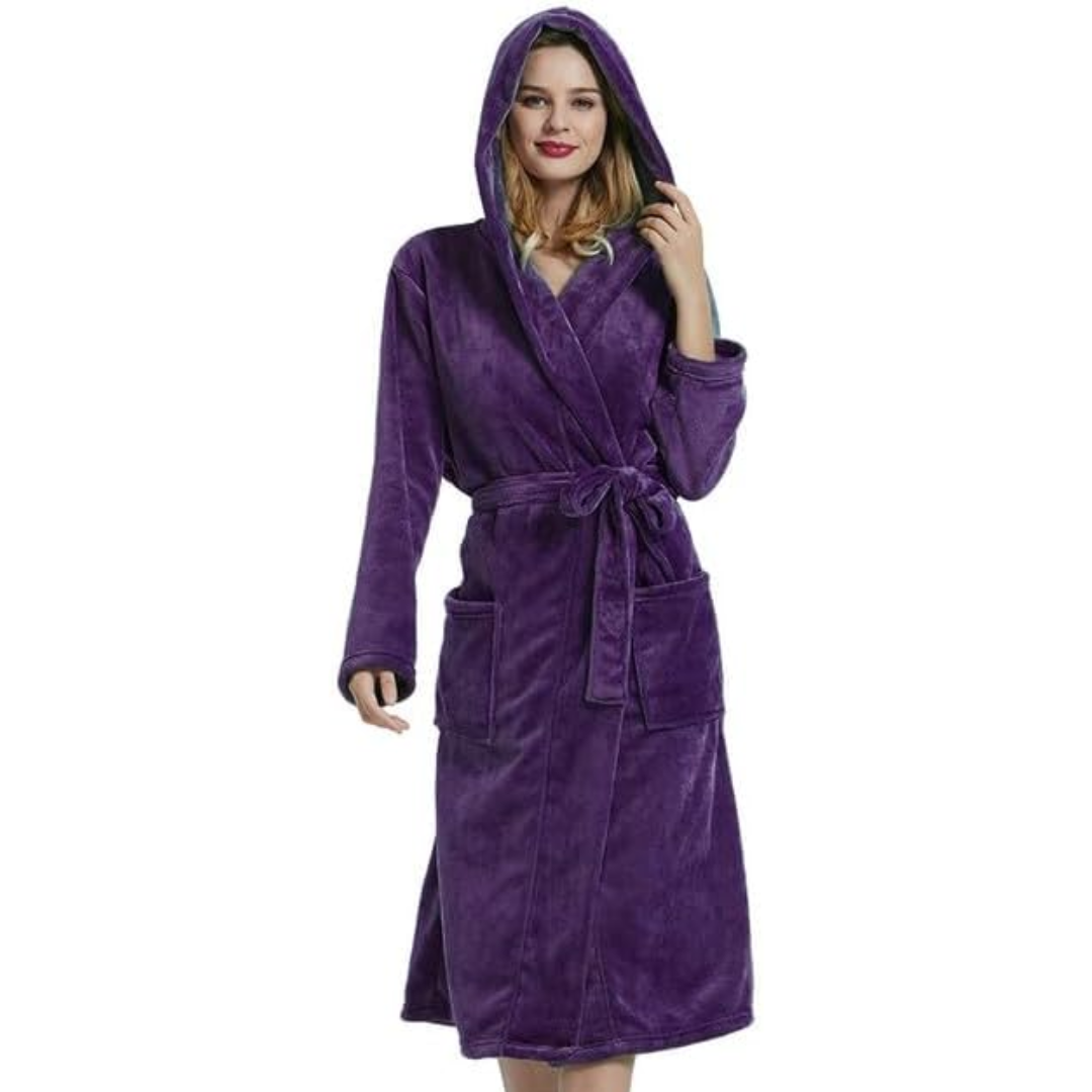 Dames fleece badjas met capuchon