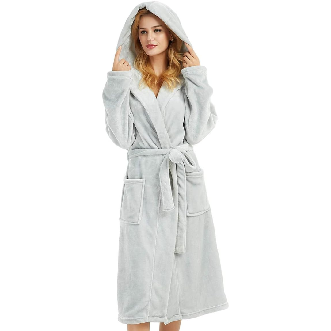 Dames fleece badjas met capuchon