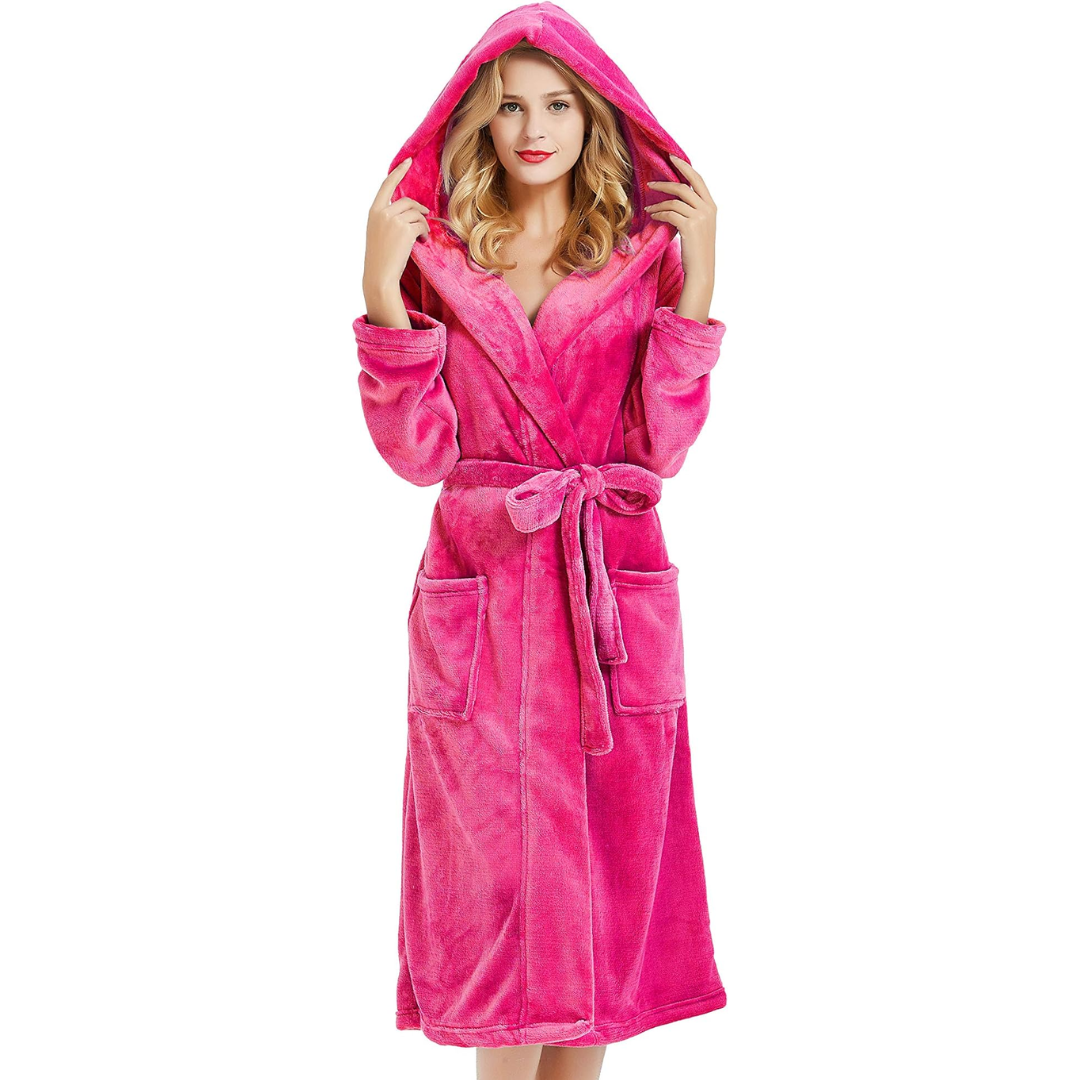 Dames fleece badjas met capuchon