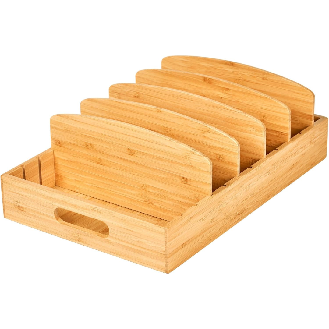 Bamboe keuken organizer voor dekselopslag