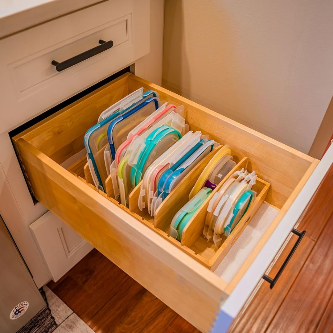 Bamboe keuken organizer voor dekselopslag