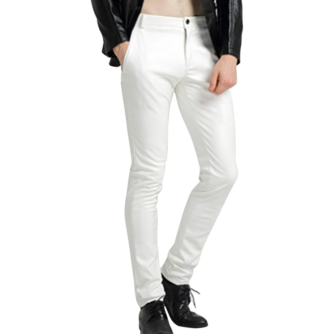 Heren tapered faux leather biker broek