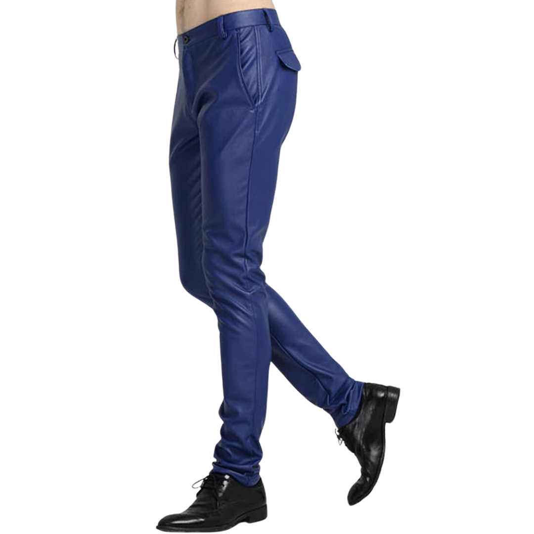 Heren tapered faux leather biker broek