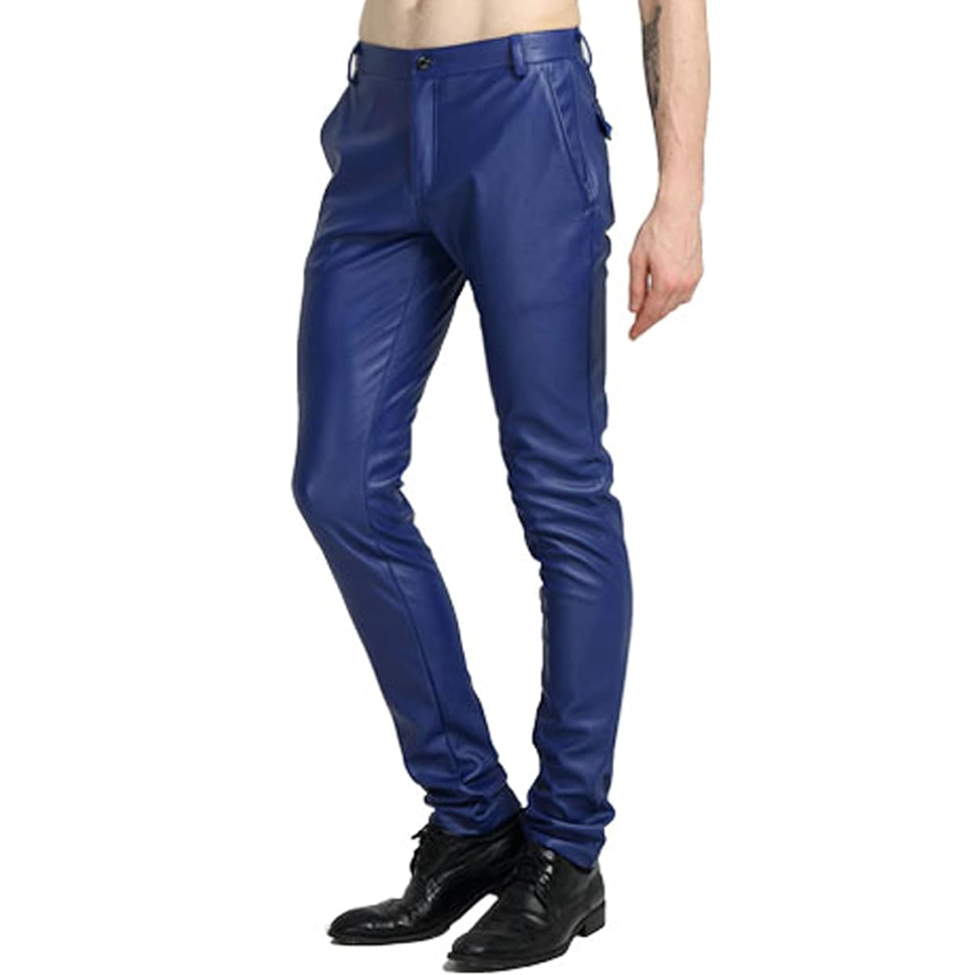Heren tapered faux leather biker broek
