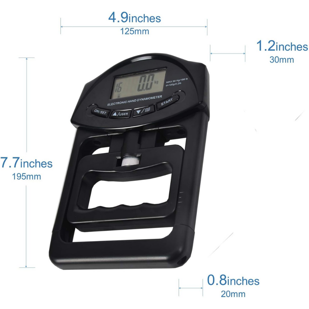 Digitale handdynamometer met een capaciteit van 90 kg