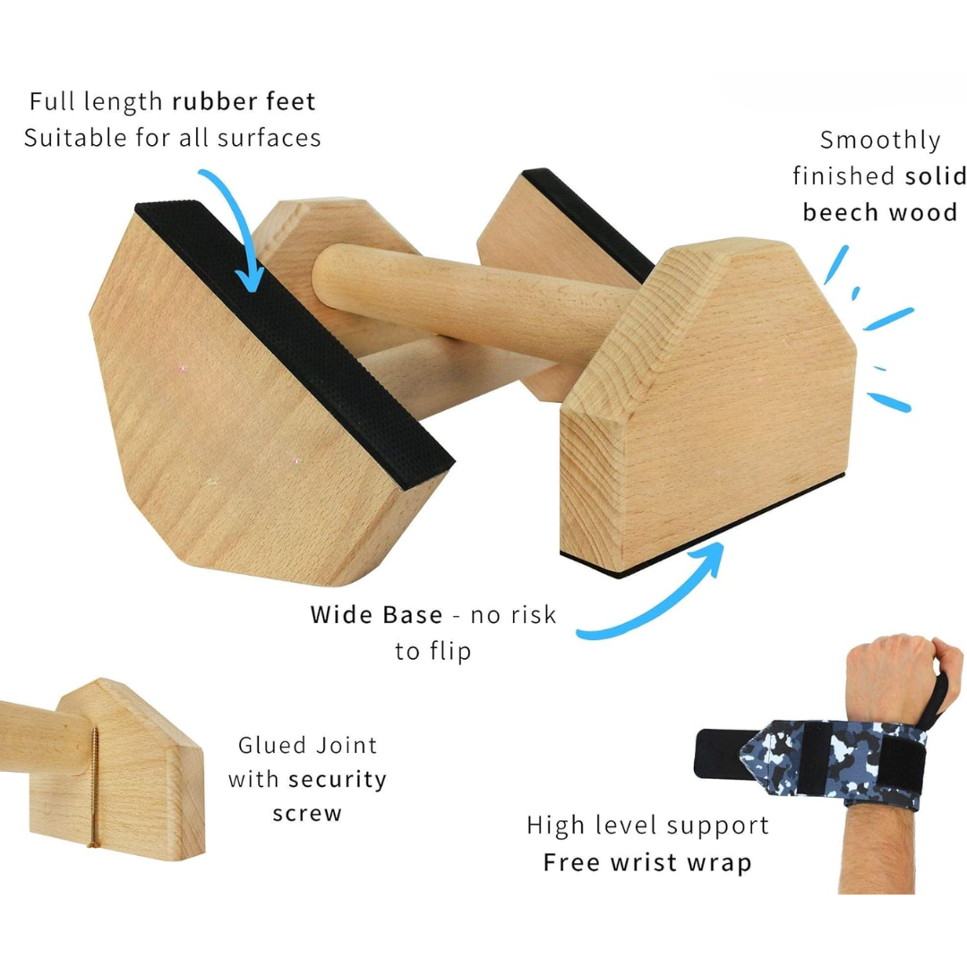Houten parallettes voor push-ups en calisthenics
