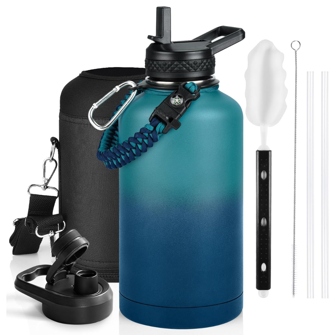 Geïsoleerde waterfles met paracordhandvat