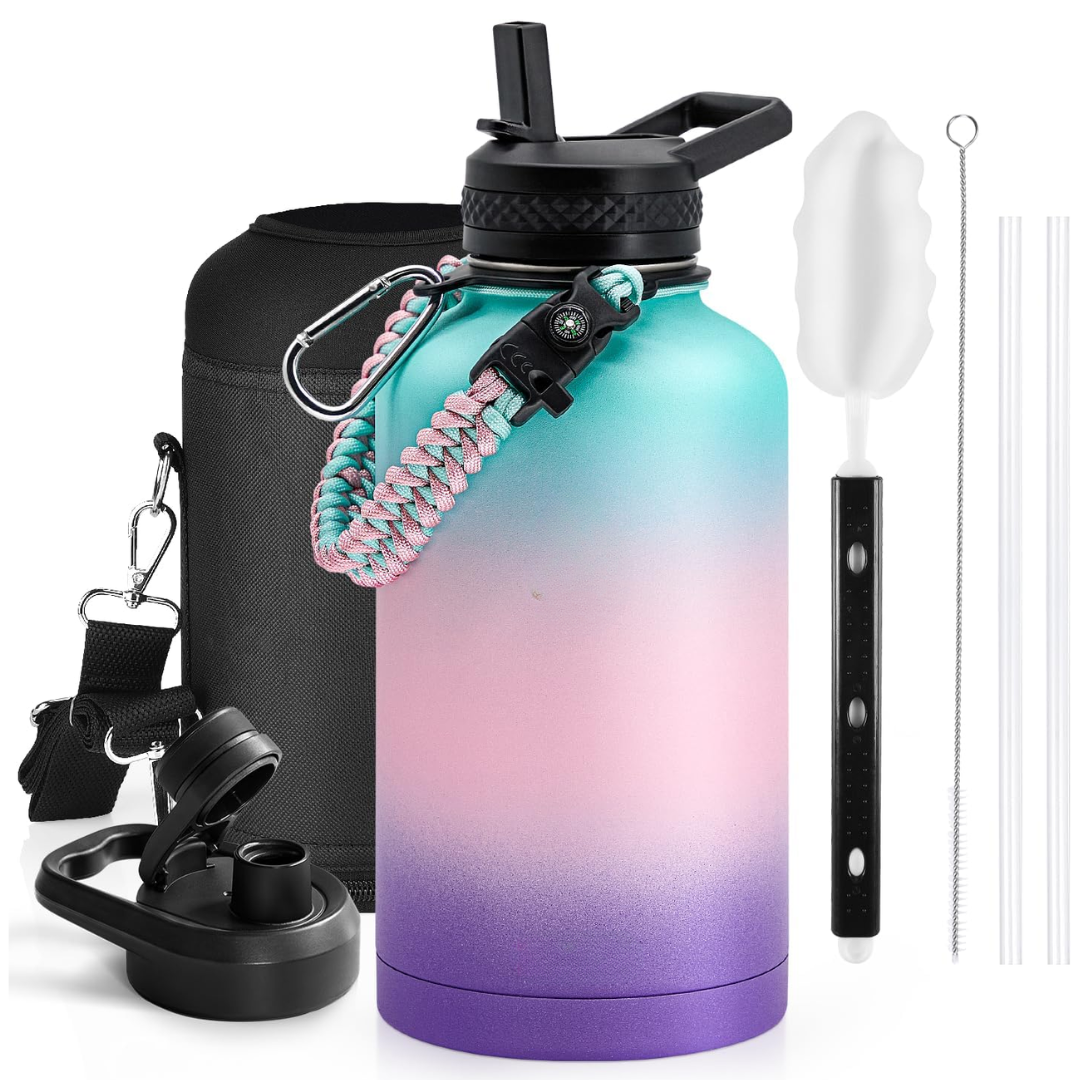 Geïsoleerde waterfles met paracordhandvat