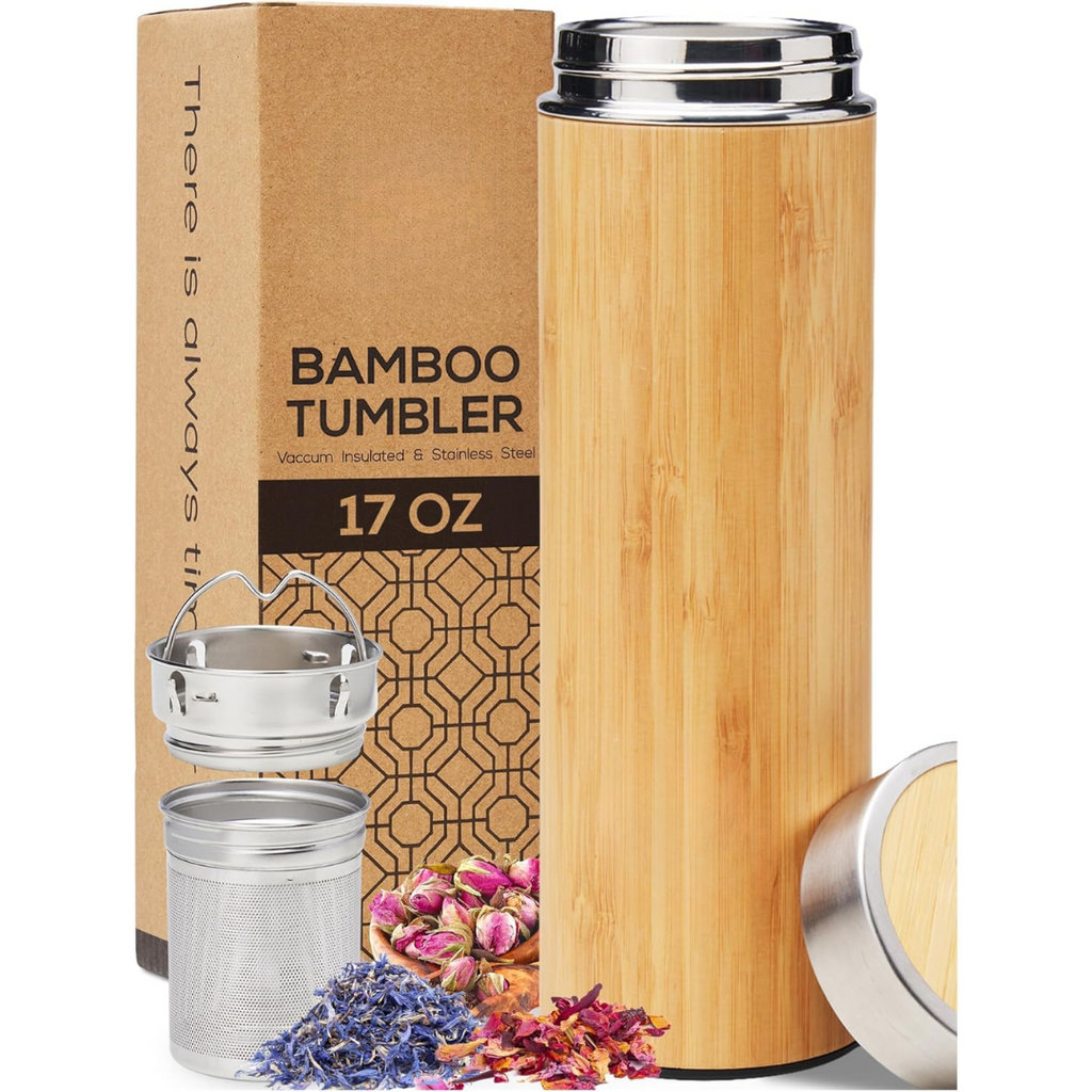 Geïsoleerde bamboe loose leaf thee infuser fles - 500ml