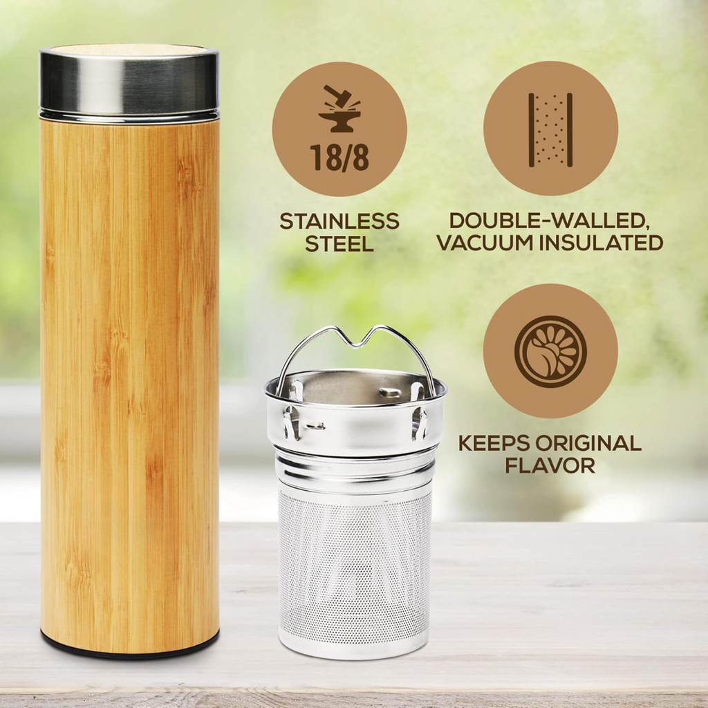 Geïsoleerde bamboe loose leaf thee infuser fles - 500ml