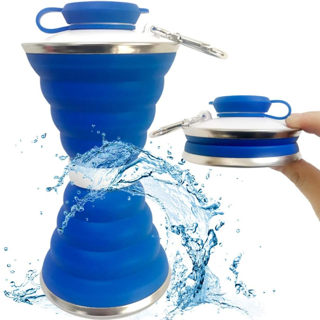 Inklapbare waterfles, uitgerust met carabiner