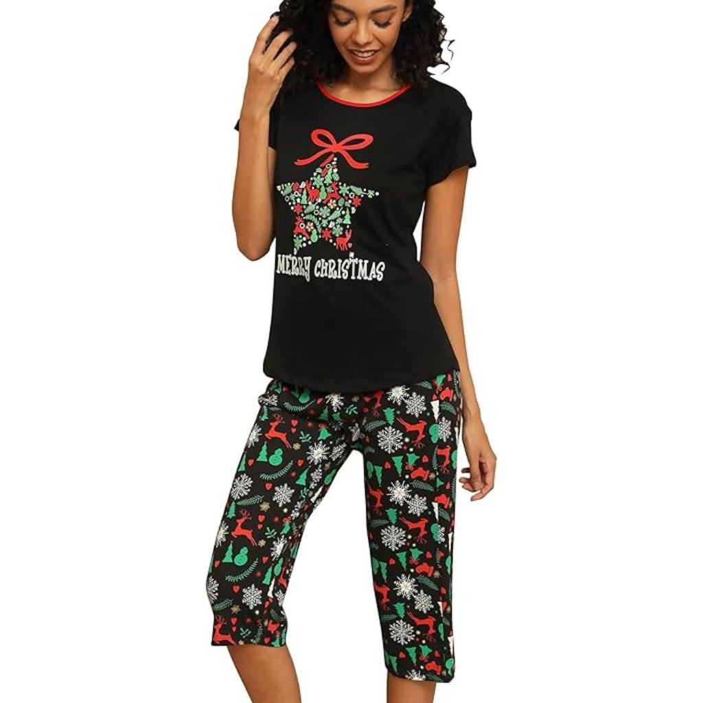 Korte mouwen top & capri broek kerst damespyjama