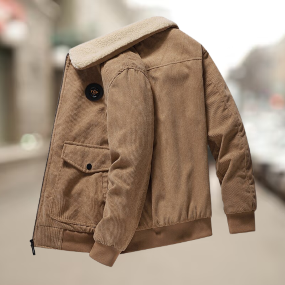 Heren corduroy jas met fleecevoering