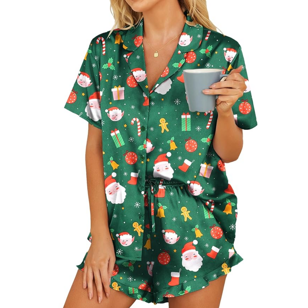 Satijnen dames kerst pyjama set