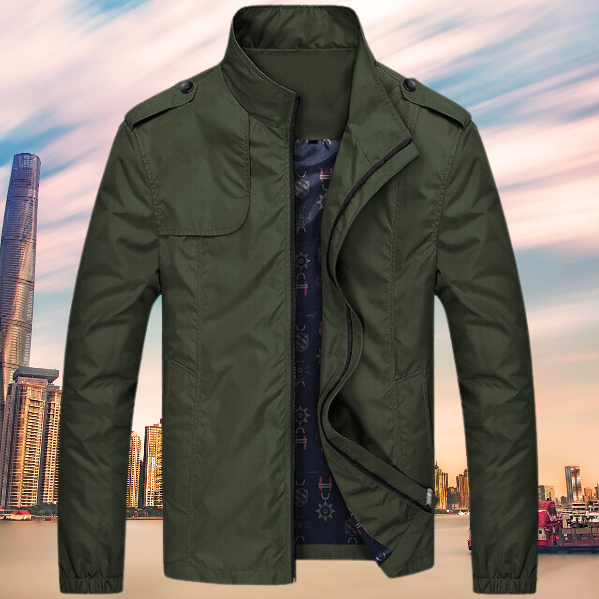 Winddichte herenjas met kraag