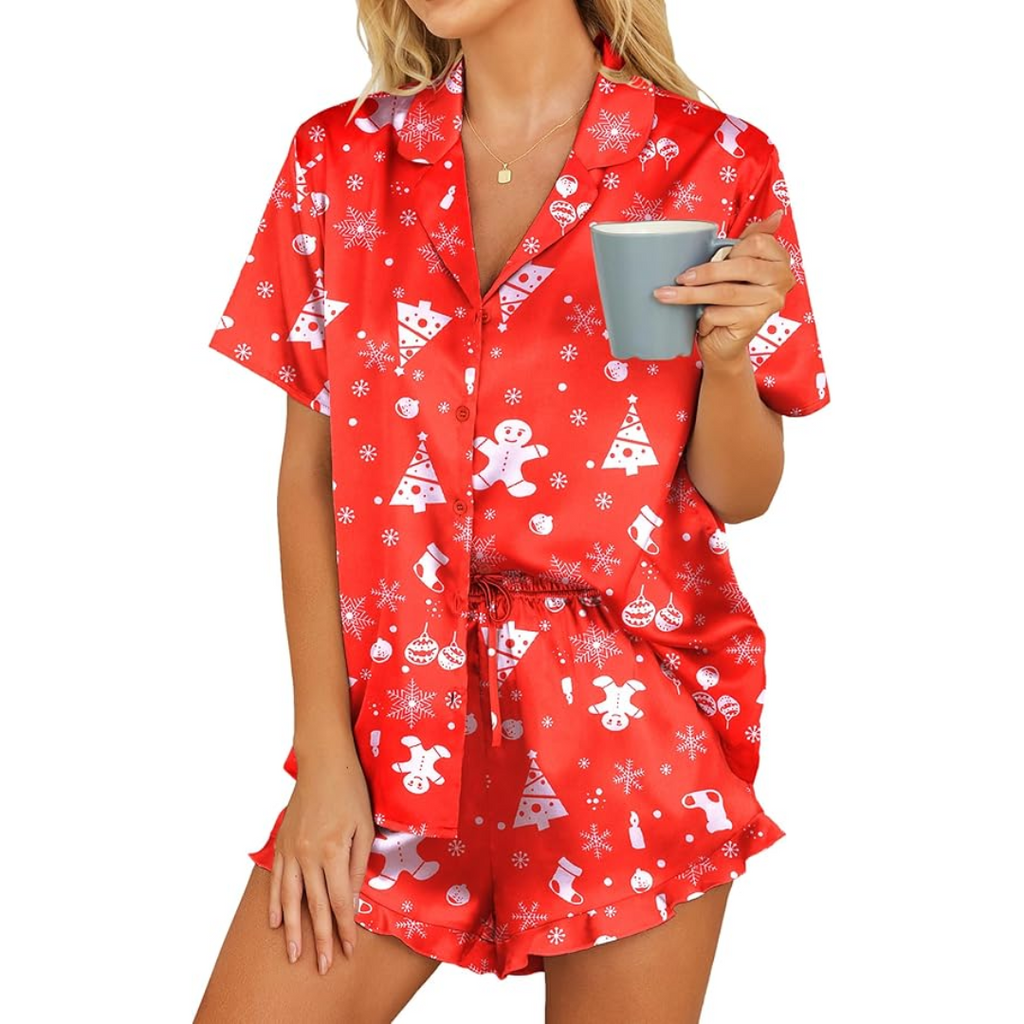 Satijnen dames kerst pyjama set