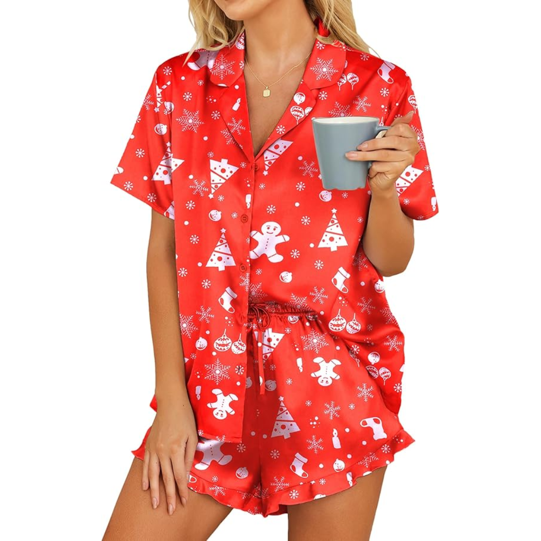 Satijnen dames kerst pyjama set