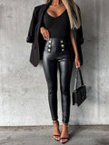 Leren damesbroek met hoge taille