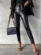 Leren damesbroek met hoge taille