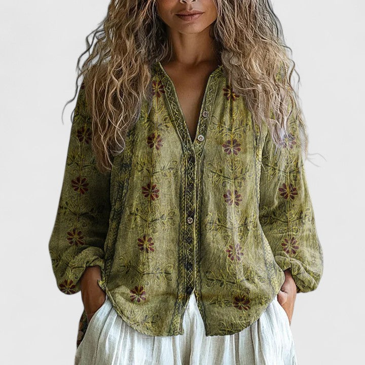 Elvi | Damesblouse met retro-bladprint