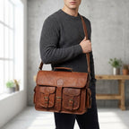 Vintage messenger tas van geitleer